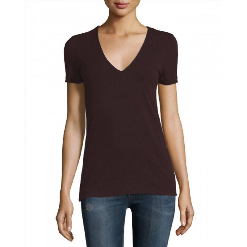 Shop James Perse Women V-neck Short Sleeve Cotton T-shirt In Brown