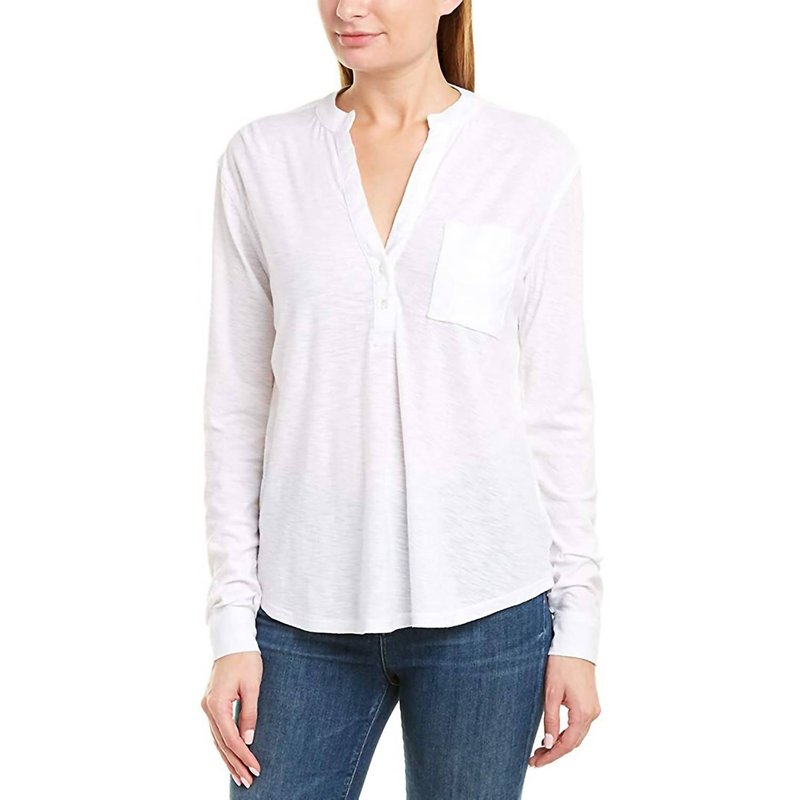Shop James Perse Women White V-neck Slub Button Down T-shirt