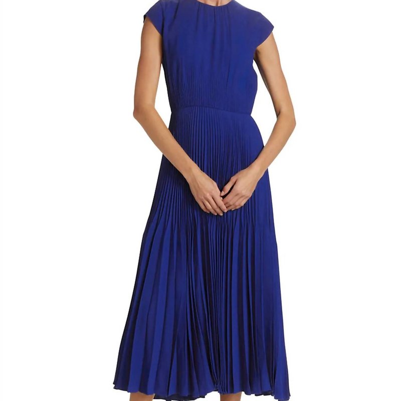 Shop Jason Wu Cap-sleeve Pleated Midi-dress In Blue