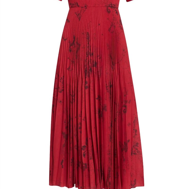 Shop Jason Wu Printed Short Sleeve Midi Day Dress In Red