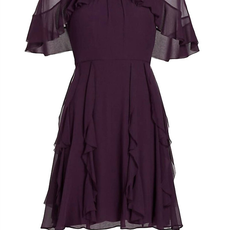 Jason Wu Short Sleeve Chiffon Dress With Cape & Ruff In Purple