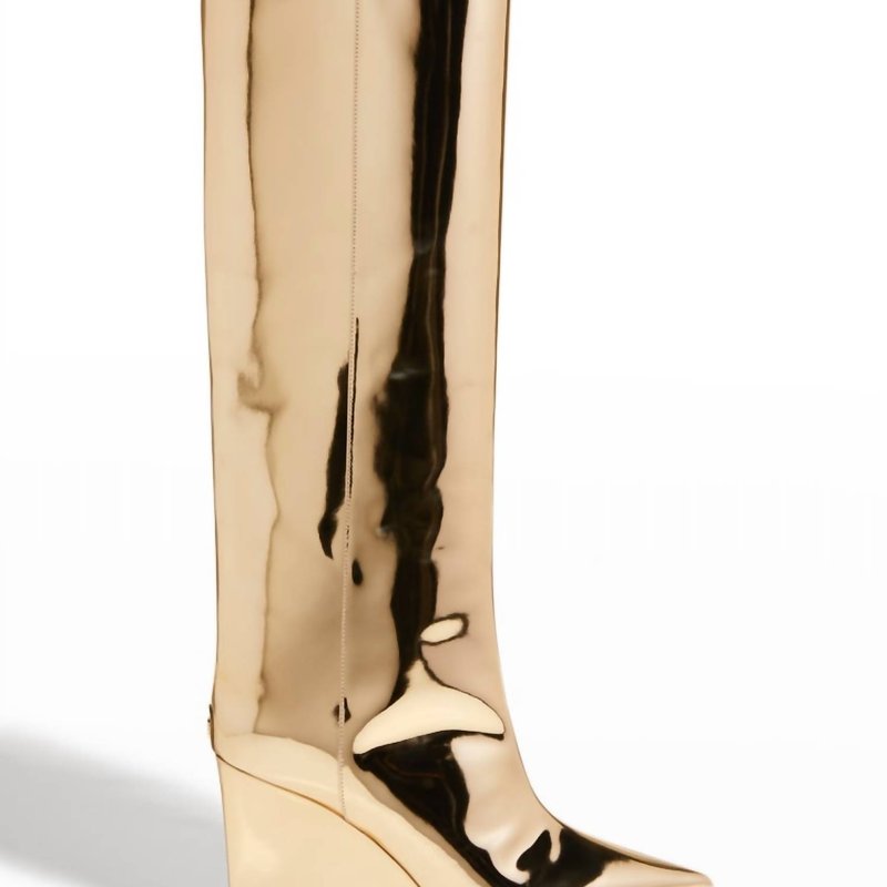 Shop Jimmy Choo Blake Tall Leather Wedge Boot In Gold