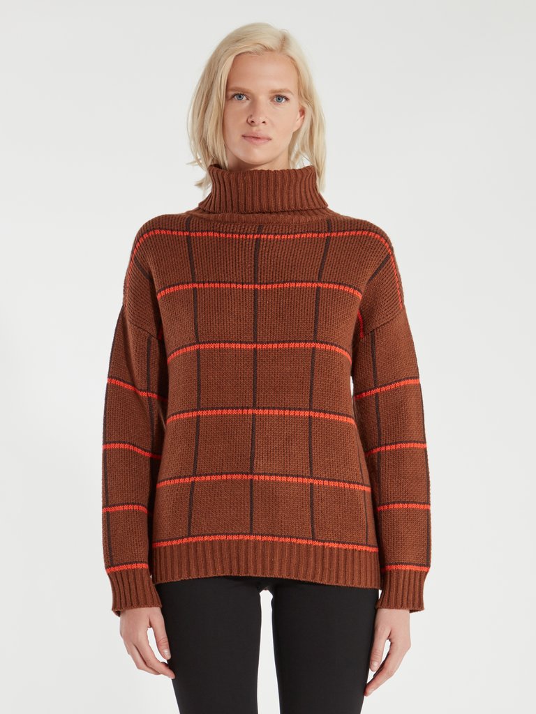 Checked Turtleneck Sweater - Brown Plaid