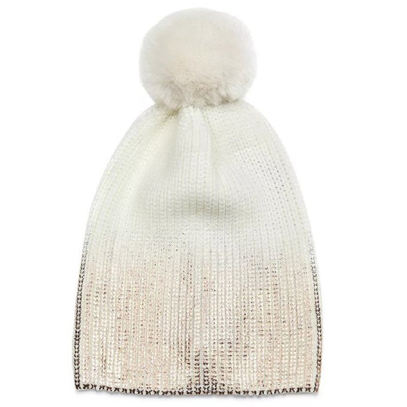 Shop Jocelyn Women's Ivory Rose Gold Metallic Pom Pom Knit Hat Beanie In White