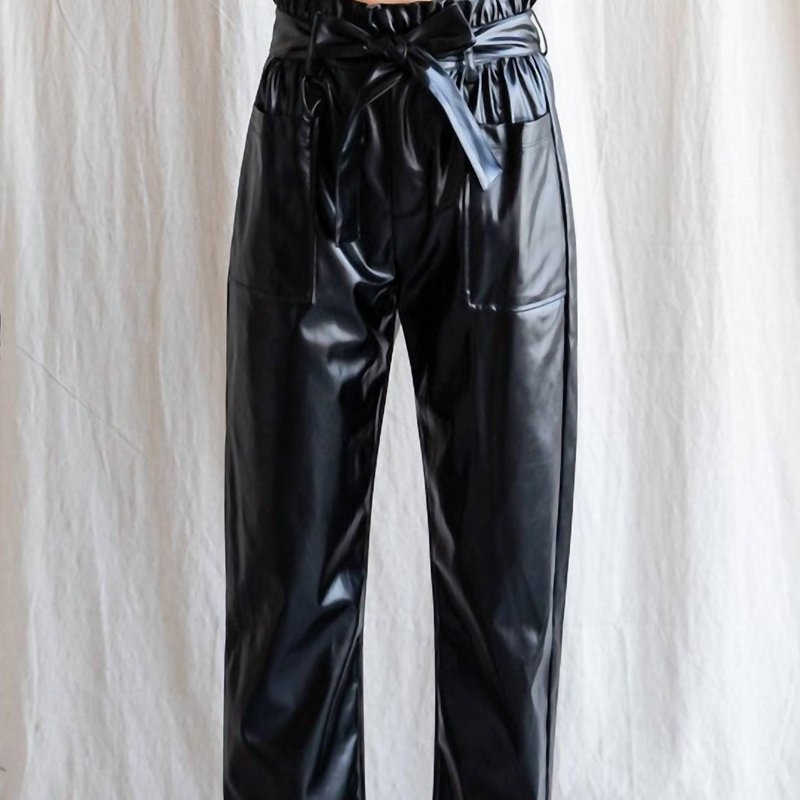 Shop Jodifl Faux Leather Belted Waist Pants In Black