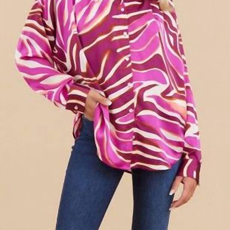 Shop Jodifl Swirl Print Satin Long Sleeves Top In Pink