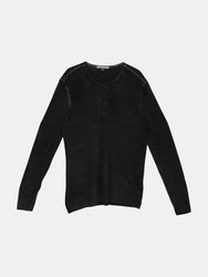 John Varvatos Men's Metal Black Artisan Henley Sweater Pullover - L - Metal Black