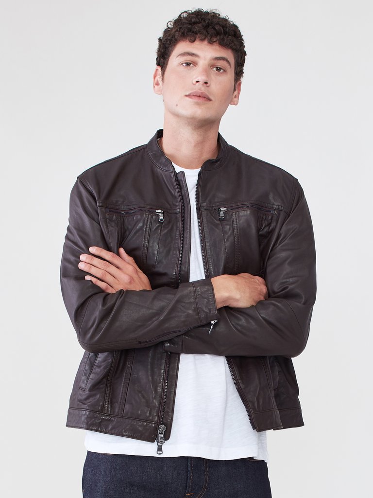 John Varvatos Star USA Band Collar Leather Jacket | Verishop