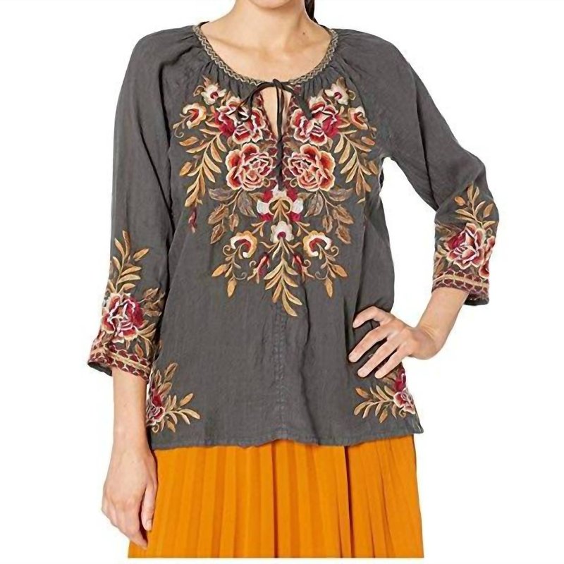 Shop Johnny Was Charlotte Peasant Blouse In Grey