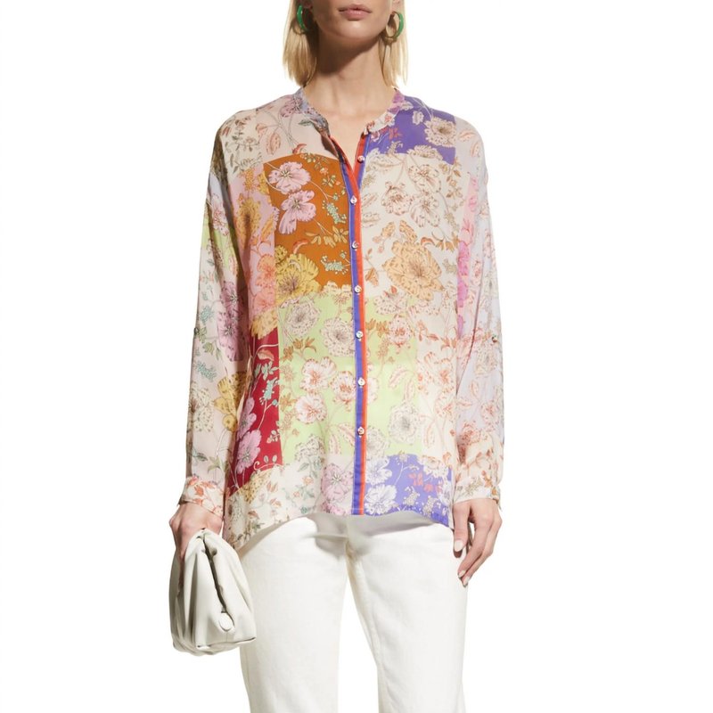 Shop Johnny Was Cosmo Lauren Floral-print Patchwork Blouse In White