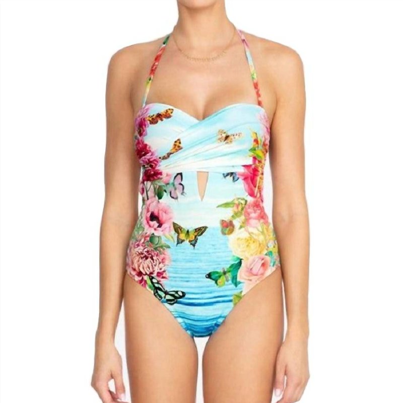 Shop Johnny Was Costa Azul Cut Out One Piece Swimsuit In Blue