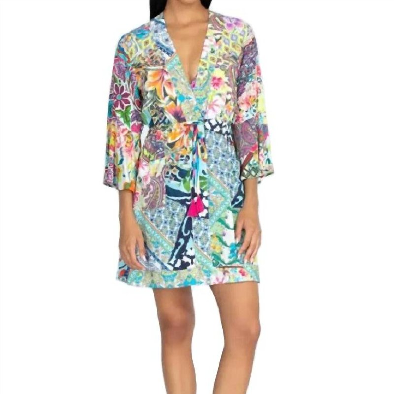 Shop Johnny Was Drawstring Patchwork Coverup In Blue
