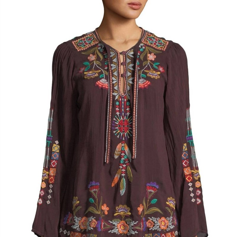 Shop Johnny Was Free Spirit Embroidered Georgette Blouse In Brown