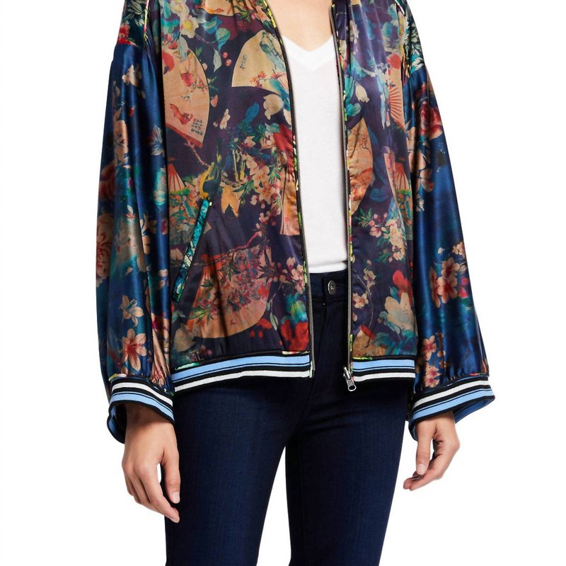 Shop Johnny Was Fusai Reversible Bomber Jacket In Blue