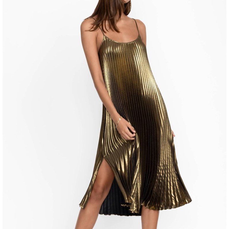 Shop Johnny Was Gold Gem Pleated Midi Dress In Yellow