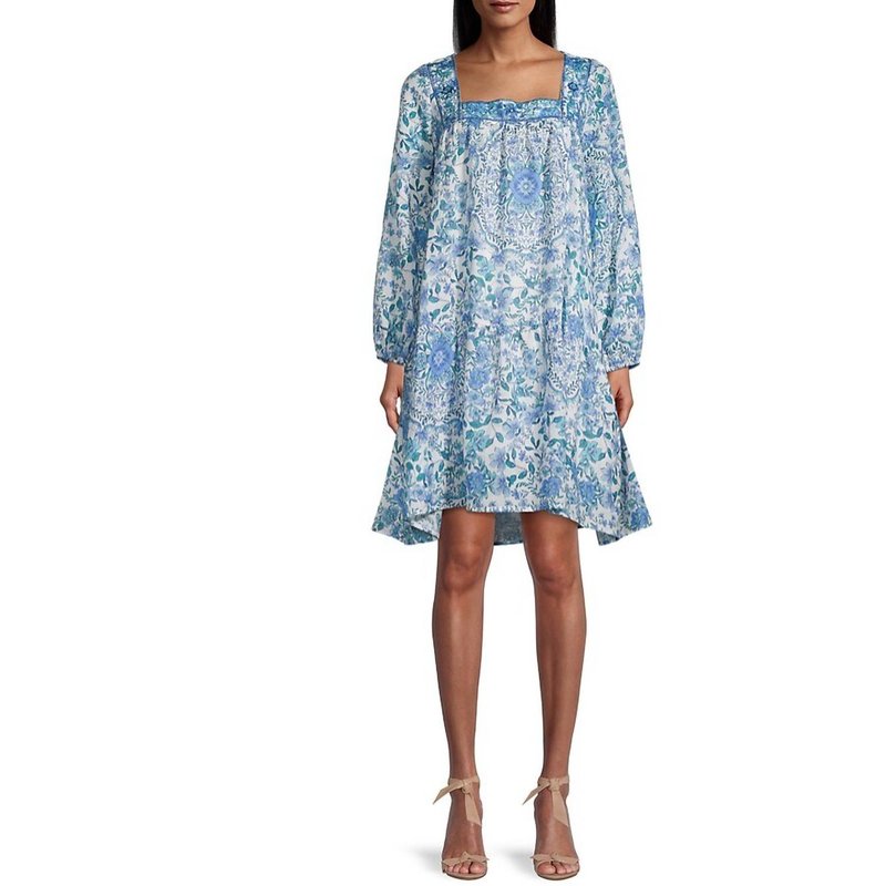 Shop Johnny Was Leilani Floral Mini Dress In Blue