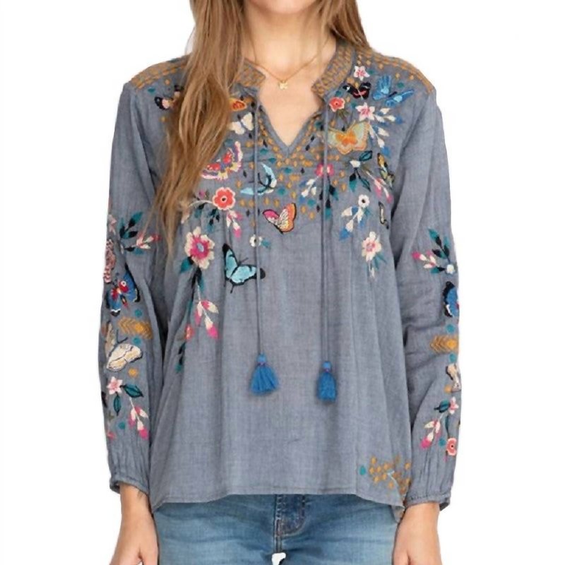 Shop Johnny Was Mariposa Effortless Peasant Blouse In Blue