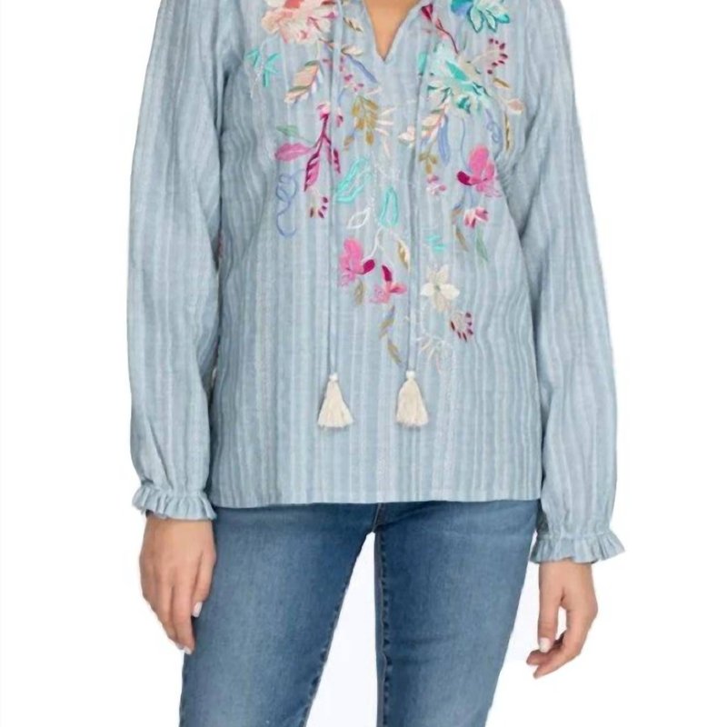 Shop Johnny Was Nico Ruffle Scarf Back Blouse In Blue