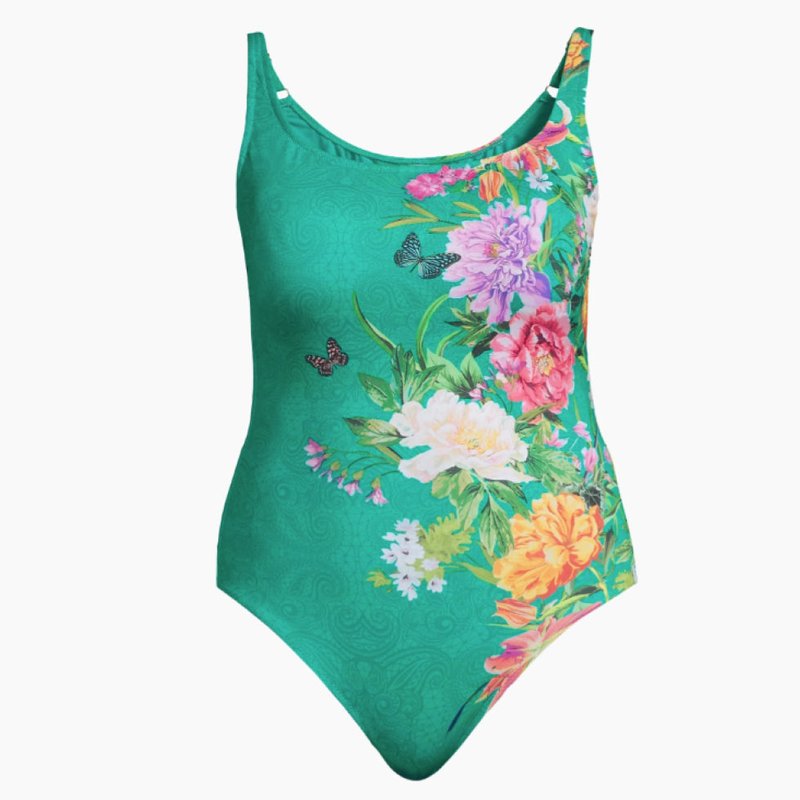 Shop Johnny Was Peacock Goza Tank One Piece Swimsuit In Green