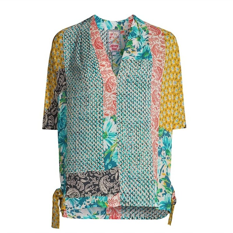 Shop Johnny Was Women Ravenne Paisley V-neck Tie Sides Pull On Top Blouse In Multicolor In Green