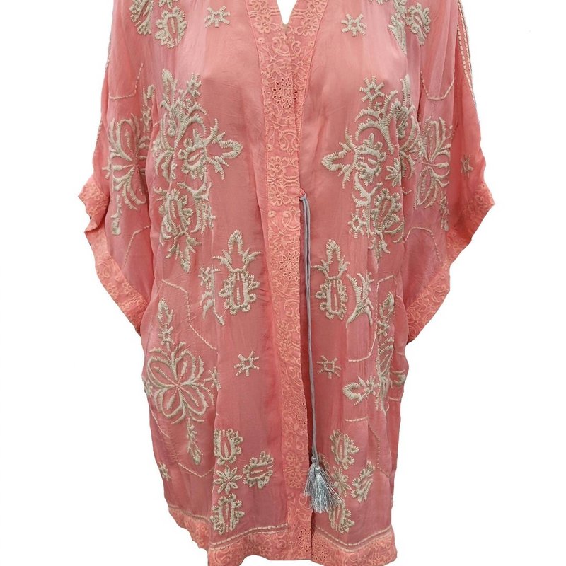 Shop Johnny Was Women's Dorothea Tassle-tie Embroidered Kimono In Pink