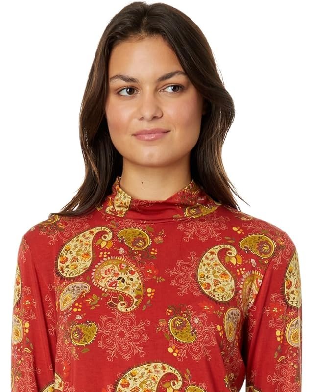 Shop Johnny Was Women's Paisley Lace Mock Neck Top In Red
