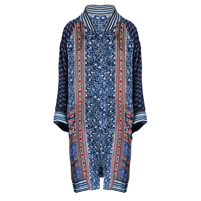 Shop Johnny Was Women's Reversible Silk Long Fiori Silk Twill Kimono Coat In Blue