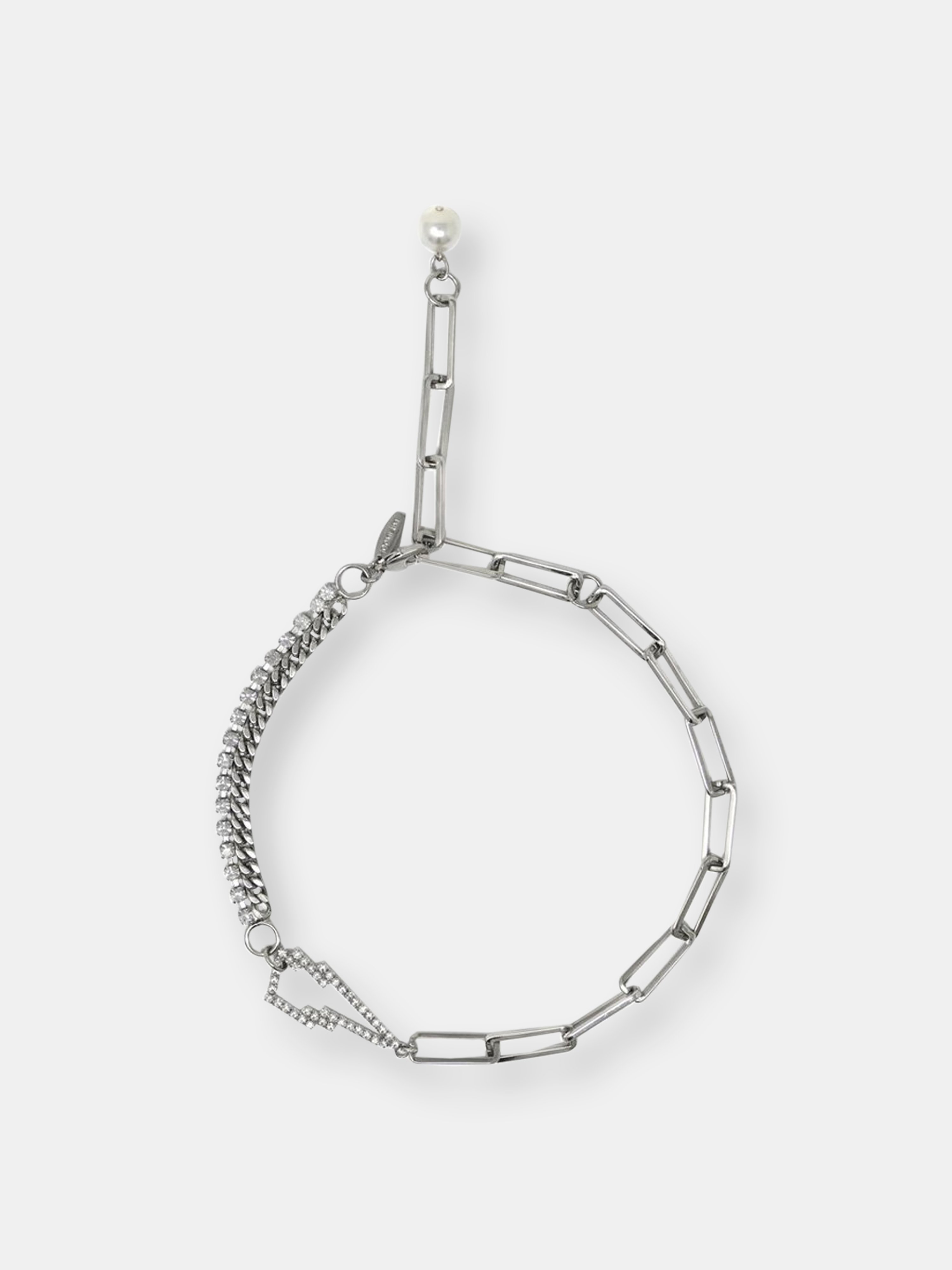 Joomi Lim Crystal & Chain Necklace W/ Crystal Lightning Bolt In Grey