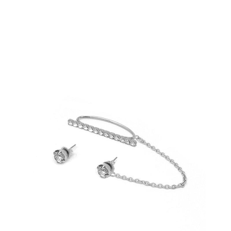 Shop Joomi Lim Crystal Stud Earrings & Crystal Ear Cuff W/ Connecting Chain In Grey