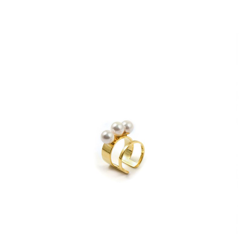 Joomi Lim Double Band Ring W/ 3 Pearls In Gold