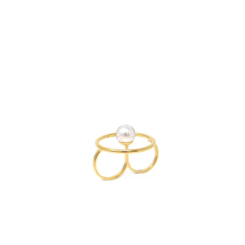 Joomi Lim Double Finger Hoop Ring W/ Pearl Center In Gold