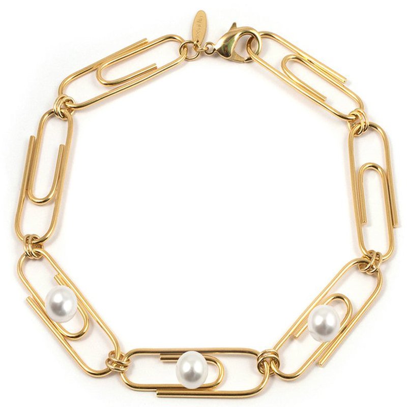 Joomi Lim Giant Paperclip Necklace W/ Pearls In Gold