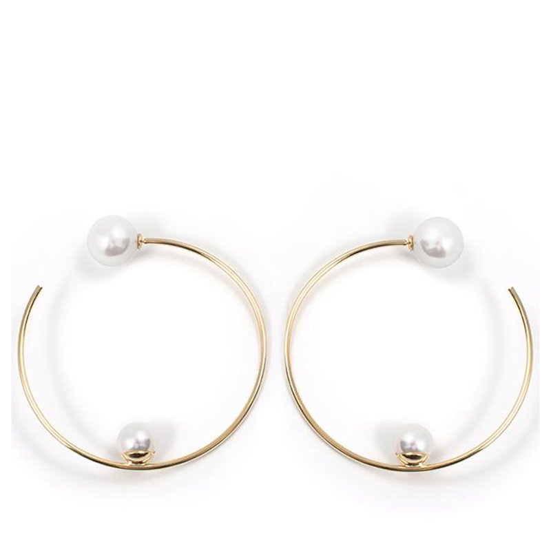 Joomi Lim Large Hoop Earrings W/ Affixed Pearls & Pearl Backs In Gold