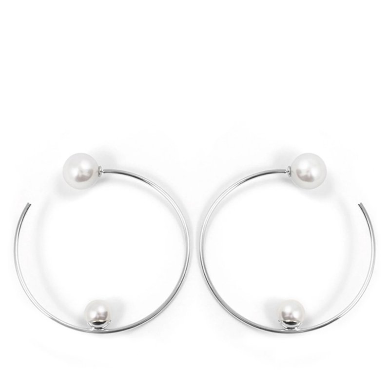 Joomi Lim Large Hoop Earrings W/ Affixed Pearls & Pearls Back In Grey