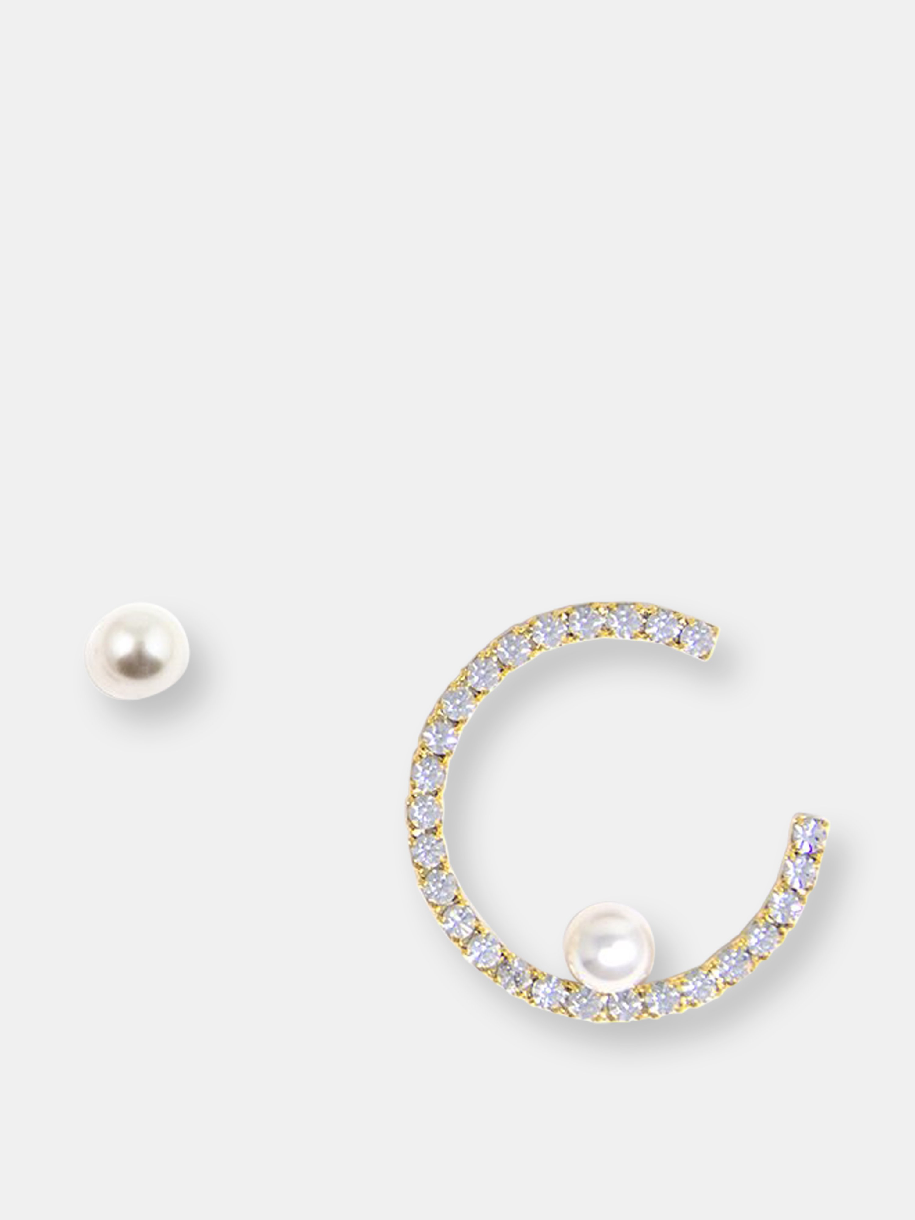 Joomi Lim Small Open Crystal Hoop Earring W/ Affixed Pearl & Pearl Stud Earring In Gold