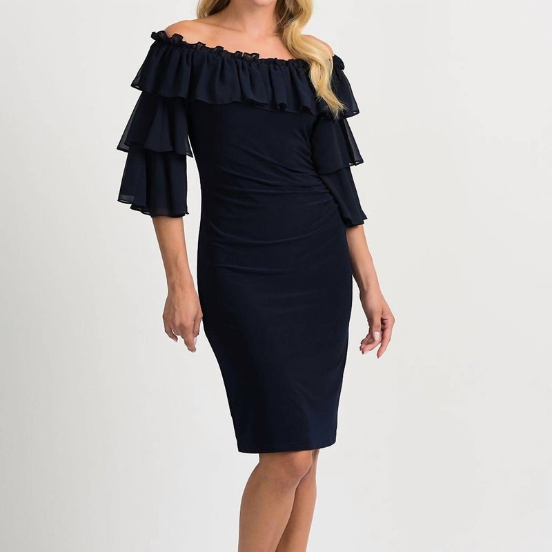 Shop Joseph Ribkoff Layered And Sheer Cocktail Dress In Blue