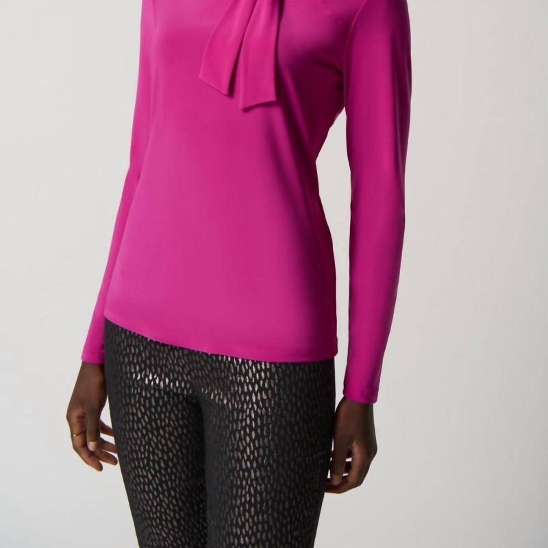 Joseph Ribkoff Long Sleeve Bow Neck Top In Pink