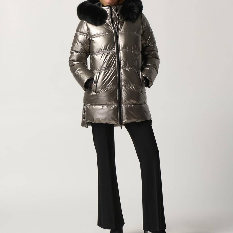 Shop Joseph Ribkoff Pewter Puffer Coat With Hood In Grey