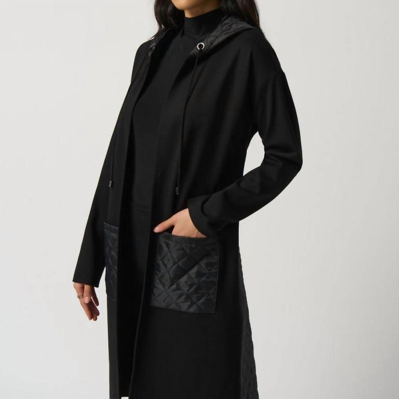 Shop Joseph Ribkoff Quilted Hooded Jacket In Black
