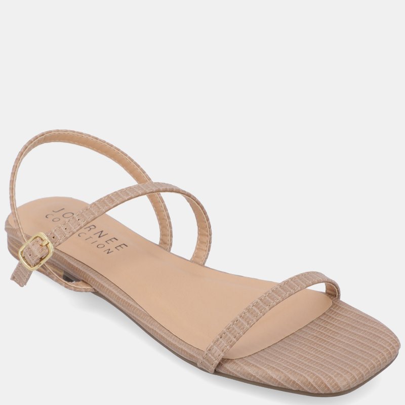 Journee Collection Crishell Snake-embossed Flat Sandal In Brown