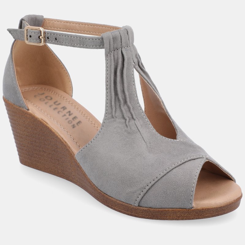 Shop Journee Collection Women's Tru Comfort Foam Narrow Width Kedzie Wedge Sandals In Grey