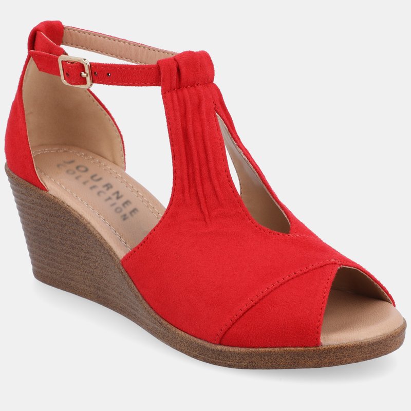 Journee Collection Women's Tru Comfort Foam Narrow Width Kedzie Wedge Sandals In Red