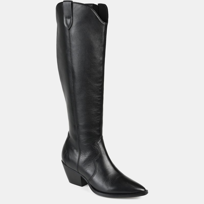 Journee Signature Women's Genuine Leather Tru Comfort Foam Wide Calf Pryse Boot In Black