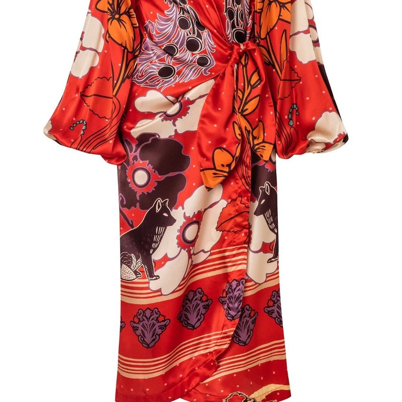 Juan De Dios Hojarasca Floral-print Silk Wrap Dress In Red