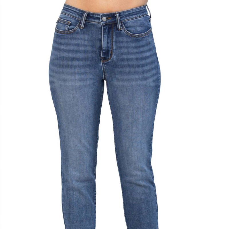 Shop Judy Blue High Rise Frayed Hem Relaxed Fit Jean In Blue
