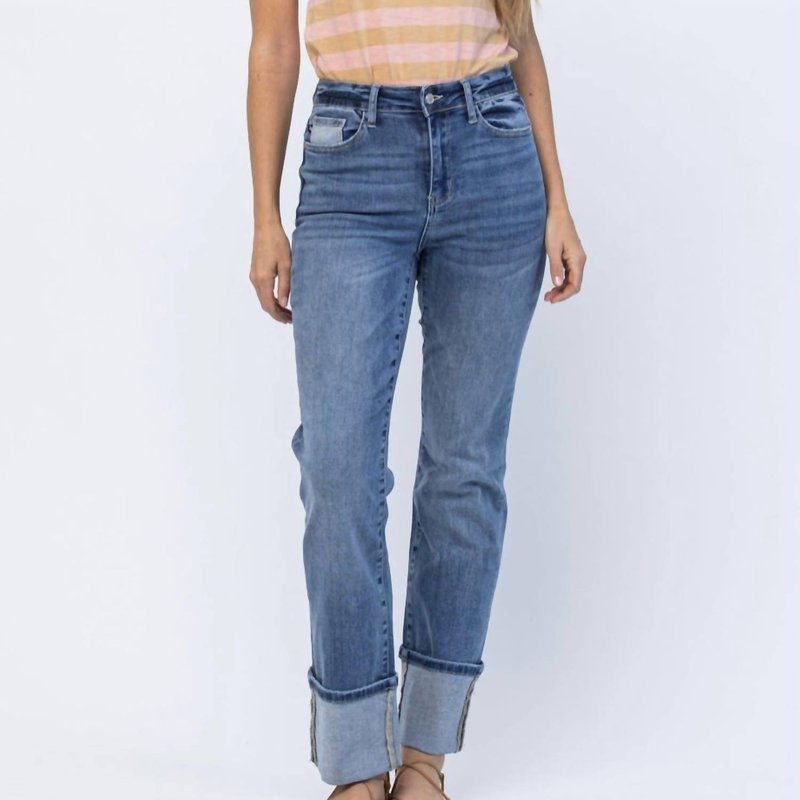 Judy Blue High Rise Straight Leg With Wide Cuff Jeans In Blue