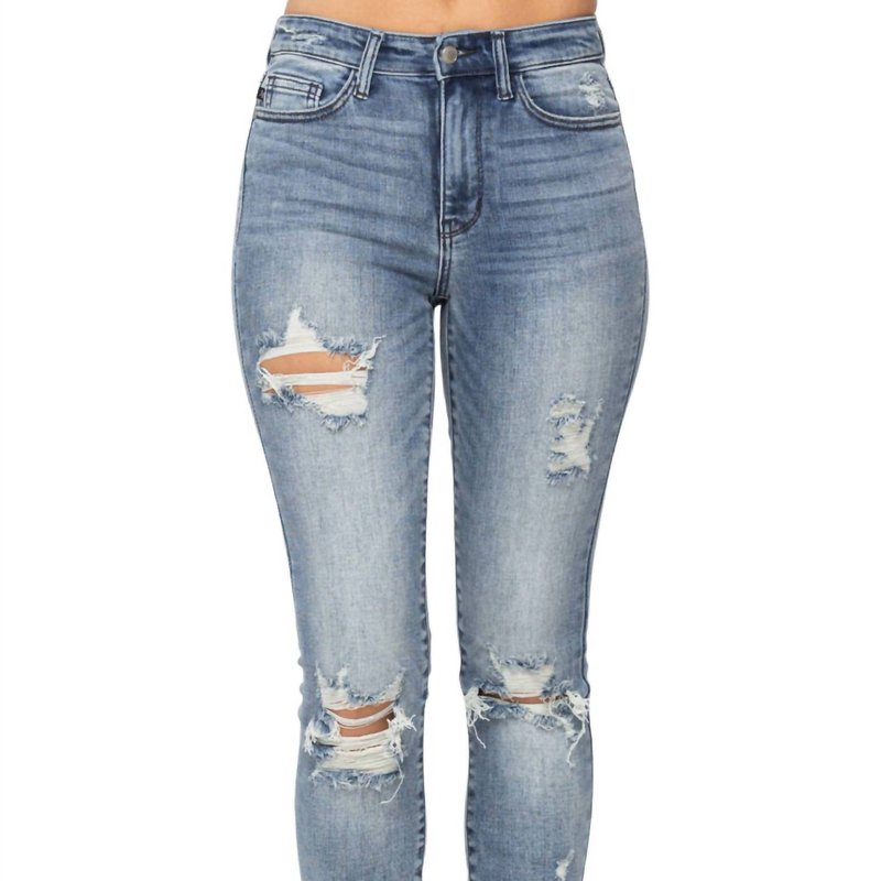 Judy Blue High Waist Heavily Destroyed Tall Skinny Jean In Blue