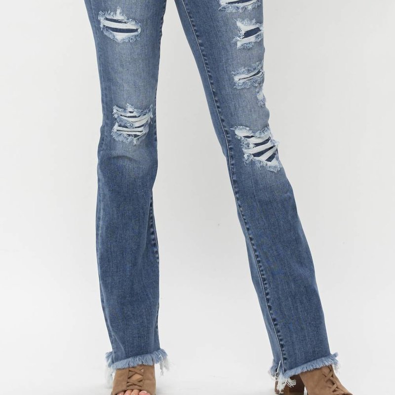 Shop Judy Blue High Waist Patched Bootcut Jeans In Medium Washed Blue