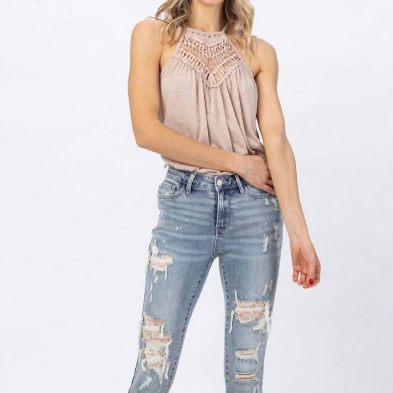 Shop Judy Blue Lace Lace Baby Jean In Light Wash In Blue