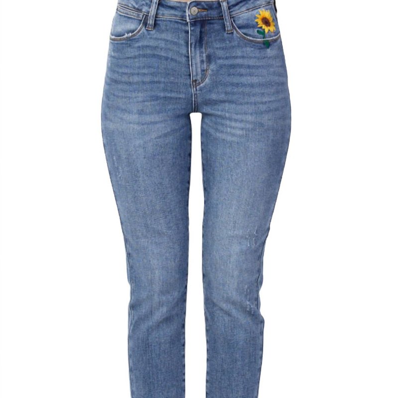 Shop Judy Blue Sunflower Embroidered Relaxed Fit Jean In Blue
